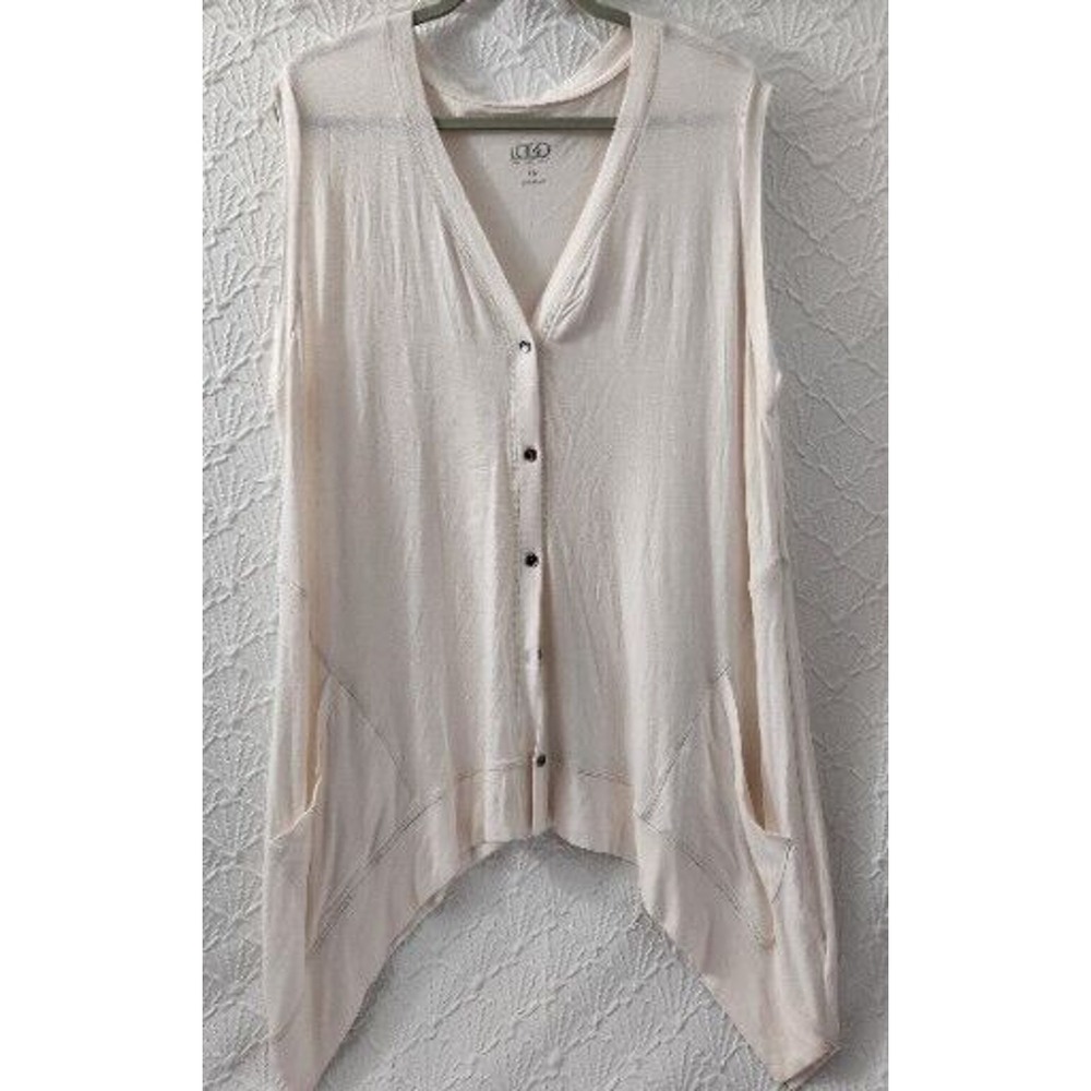 LOGO‎ by Lori Goldstein Ivory  V-Neck Vest Plus Size 1X Button Up Pockets